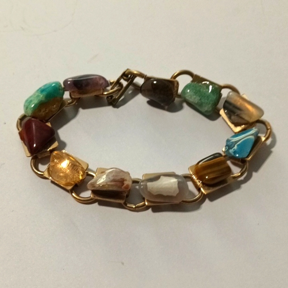 Vintage Natural Stone Earthy Artsy Link Bracelet Made In The 70's
